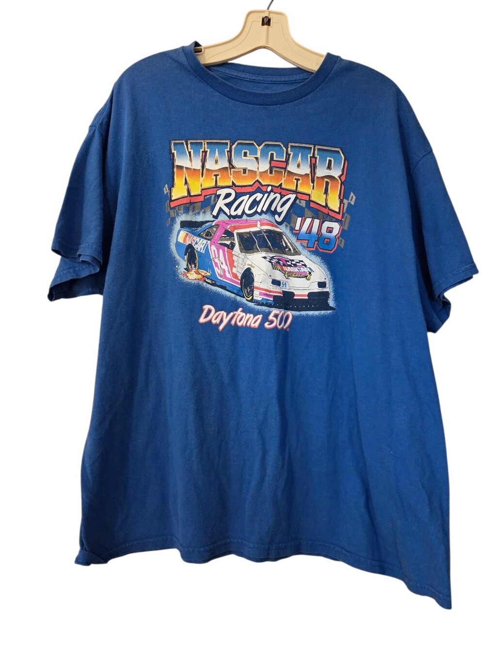 VTG Nascar Blue Tshirt Daytona 500 100% Cotton Size XL Racing Sporty